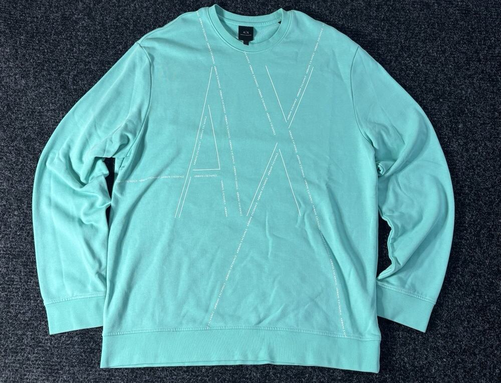 Armani Exchange Men's Blue Crew Neck Pullover Sweatshirt Logo Graphic XXL